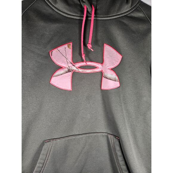 Under Armour Women's Hoodie Sweatshirt Army Green Pink Logo Stitching Large - Picture 2 of 7